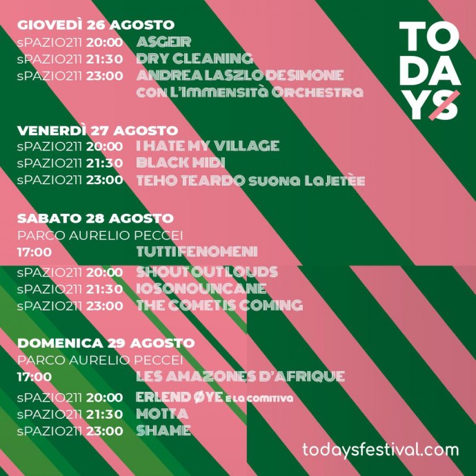 Pronti al via questa settimana Todays Festival a Torino dal 26 al 29 agosto!!